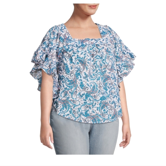 Terra & Sky Peasant Square Neck Top 4x Paisley - Picture 2 of 3